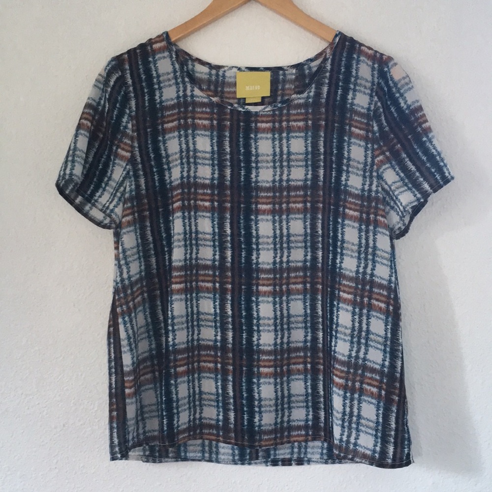 Anthropologie Maeve Loose Plaid Short Sleeve Top